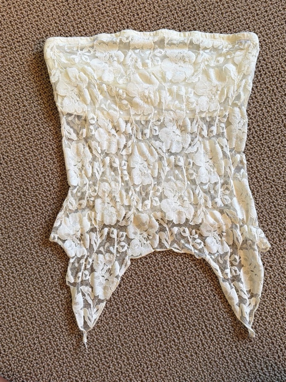 Urban Renewal Cream Lace Strapless Handkerchief-Hem Top